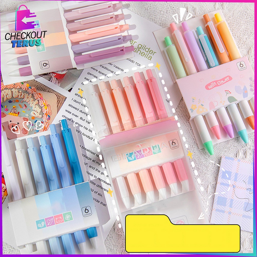 CT A48 Pulpen Gel Mekanik 6IN1 Motif Polos Warna Pastel Alat Tulis Pena Cair 0.5mm Perlengkapan Sekolah Korean Style Import