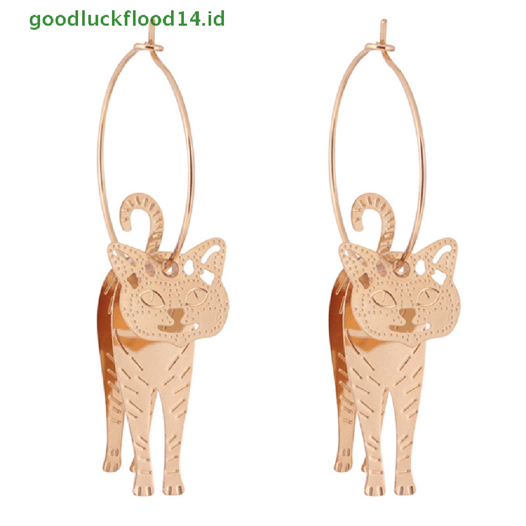 [GOOGFOUR] Lingkaran Emas Hewan Kucing Liontin Anting Mutiara Kait Drop Menjuntai Earrings Jewelry [TOP]