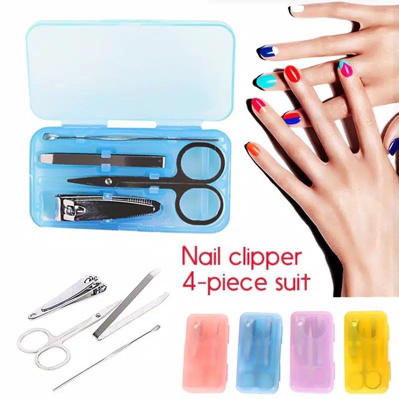 Manicure Set 4 in 1 Gunting Potong Kuku Pinset Cabut Bulu Alat Pengorek Korek Kuping Kotoran Telinga Gunting Alis Isi 4 Pedicure  Medicure Manikur Nail Clipper ACK30