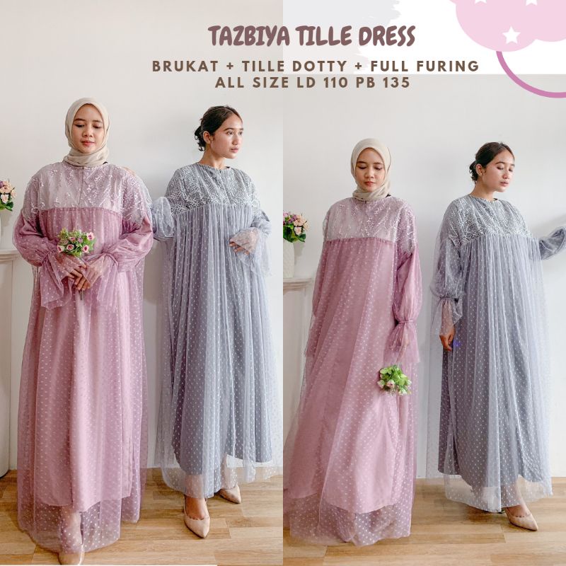 Tazkbiya Tille Dress Ld 110 Pb 135/Dress Tille Kondangan/Dress Maternity/Dress Pesta/Dress Brukat Sage/Dress Lebaran Terbaru