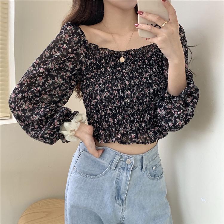 BEFAST - ZFS OOTD BLOUSE SYAHFA / ALICE CUTE TOP / Fashion kekinian Remaja ABG / OOTD Ala Korean Style / Blouse Sabrina Leher Kotak / Blouse Wanita Model Terbaru / Pakaian Wanita Modis Trendy / Blouse Motif Bunga-Bunga