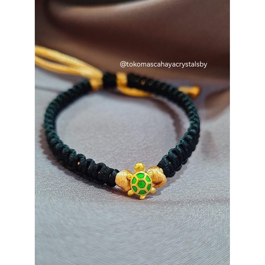 Gelang Charm Kura Kura Cat Emas kadar 24k HK Hongkong 999% 999 &amp; Gelang Tali Serut