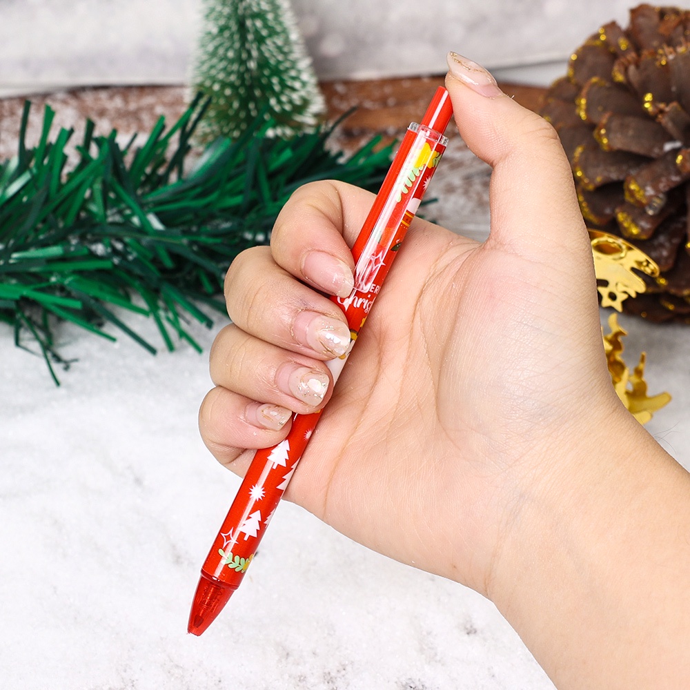 [Harga Grosir]1 Pc Pulpen Gel Motif Kartun Rusa Snowman Santa Claus Warna Acak Untuk Alat Tulis Sekolah / Kantor