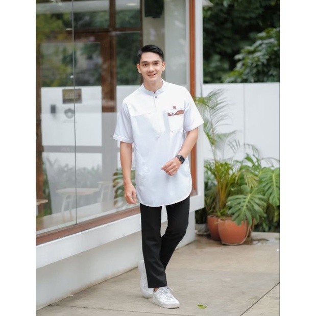 Baju koko lengan pendek putih pria dewasa xl bahan katun