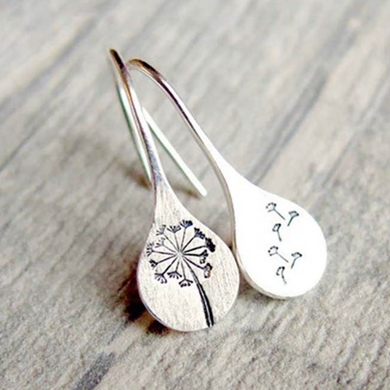 Sederhana Vintage925 Sterling Perak Dandelion Anting Wanita Pertunangan Pernikahan Perhiasan Statement Stud Earrings