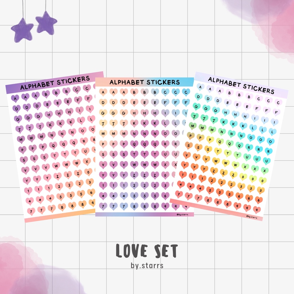 

Gradient Alphabet Sticker bentuk Hati Bulat Kotak