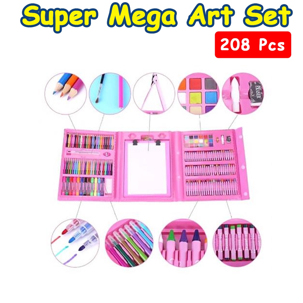 Alat Gambar Crayon Super Mega Art Set Pensil Warna Cat Air 208 &amp; 150