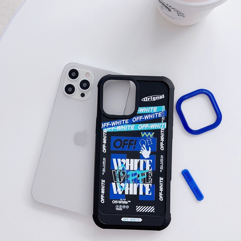 IPHONE Casing Kamera Plating Biru Dan Orange OFF WHITE Mewah Untuk Iphone14 13 12 11 Pro Max 14Plus Shockproof Armor Cover HD Bening Keras Akrilik Penutup Belakang