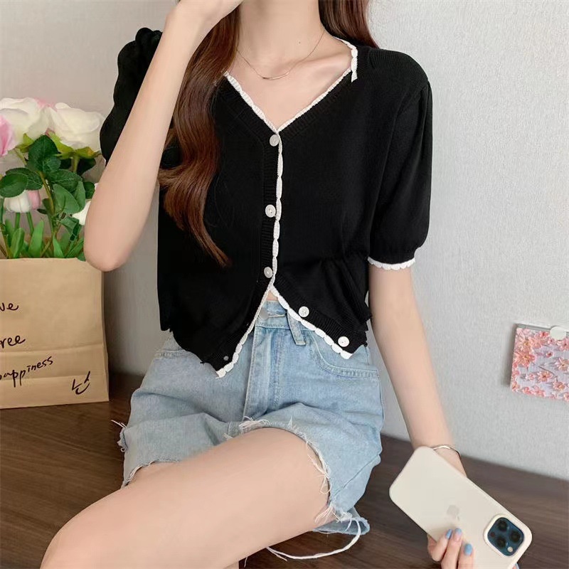 Tamae Top Crop Knit Korea Style - Atasan Wanita Rajut Import TM (83302)