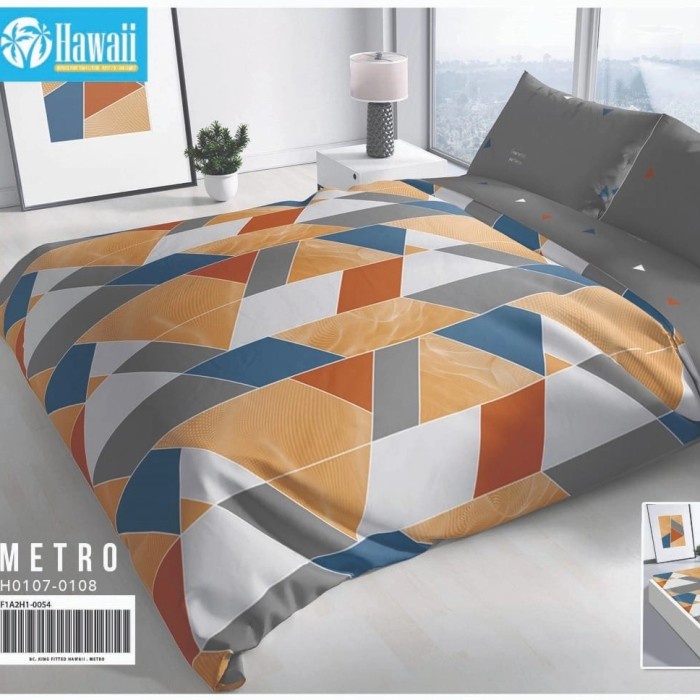 Terlaris ✨ -Satu Set Bedcover Hawaii My Love 180x200, Bedcover Sprei Tidak Rumbai4 - Metro, 180x200 