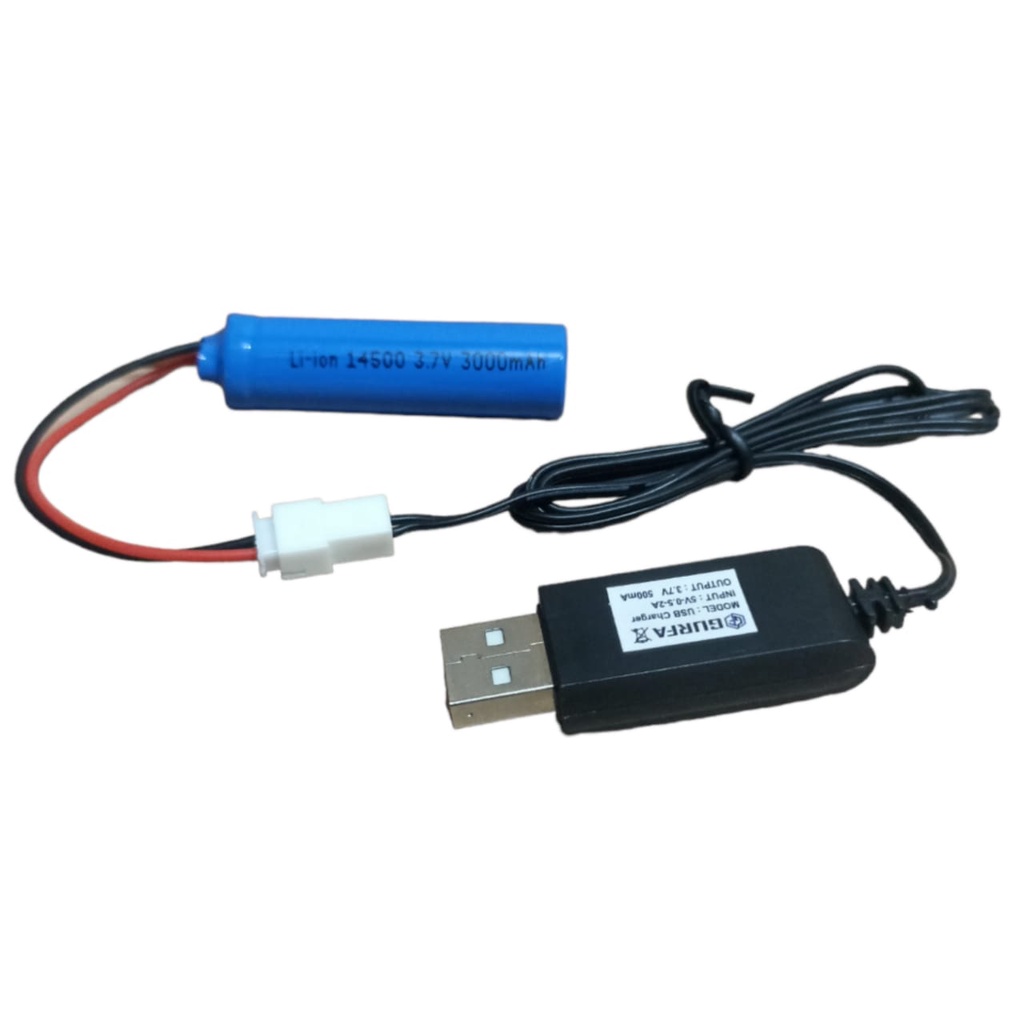 Paket Kabel USB + Batrai Mainan Anak/ RC / Speaker &amp; Elektronik Lainnya 1X 14500 3000mAh 3,7V KONEKTOR JST XH 2 PIN
