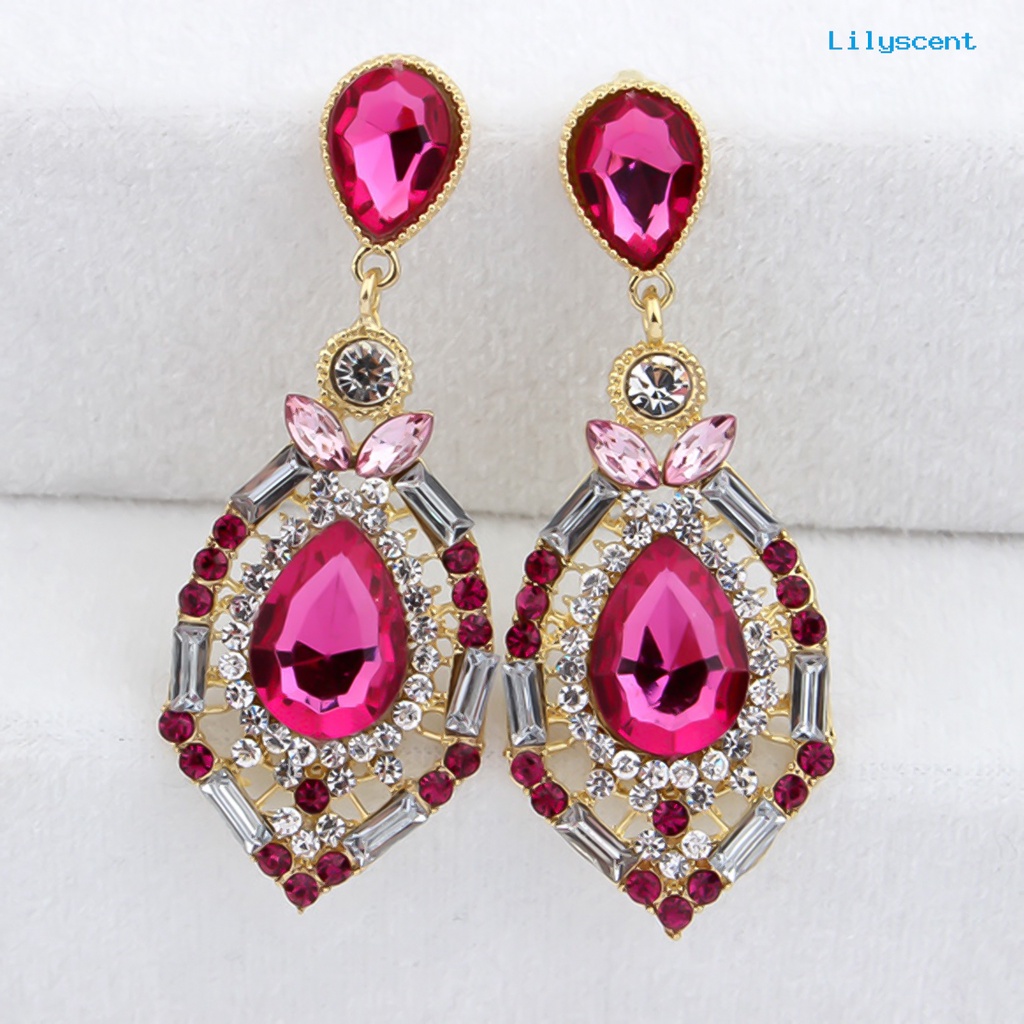 [LS] Anting Wanita Bentuk Tetesan Air Mata Besar Menjuntai Zinc Alloy Berlian Imitasi Earrings Jewelry Untuk Pesta