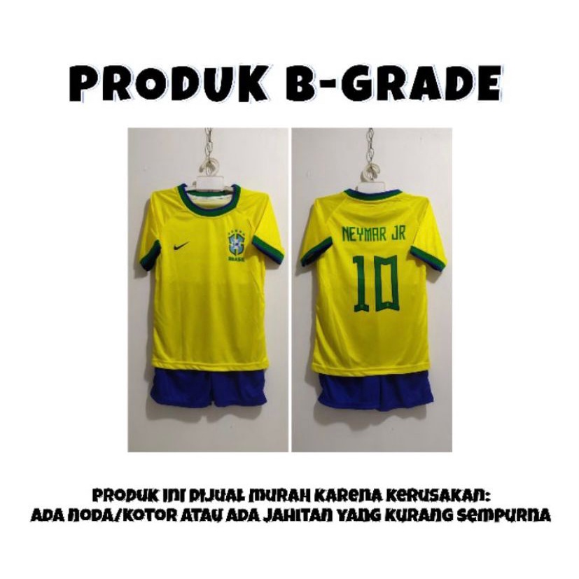 JERSEY BOLA KIDS BRAZIL HOME PIALA DUNIA WORLD CUP QATAR 2022 USIA 3-14 TAHUN