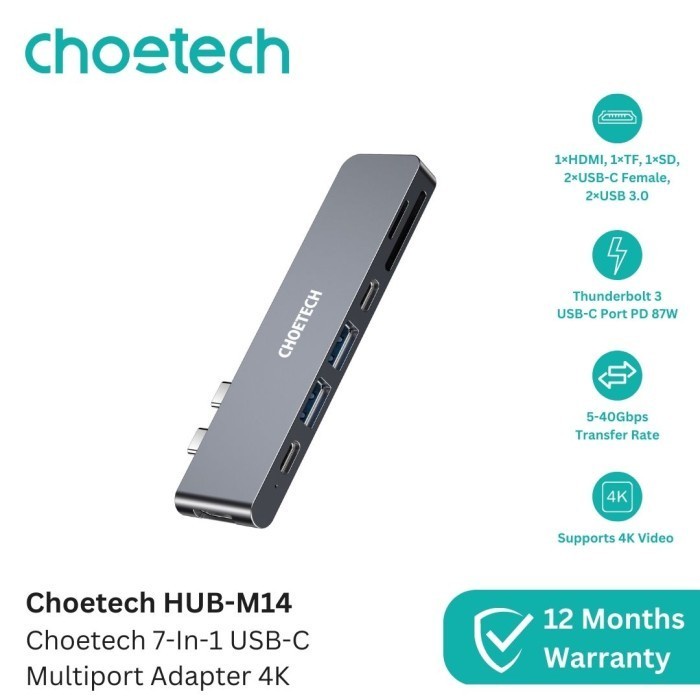 Choetech HUB-M14 7-In-1 USB-C Multi Port Thunderbolt 4K HDMI USB 3.0-HUB-M14