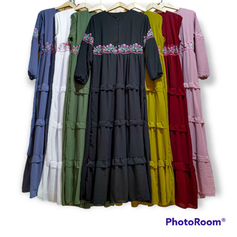 gamis seruty babydoll bordir bunga terbaru