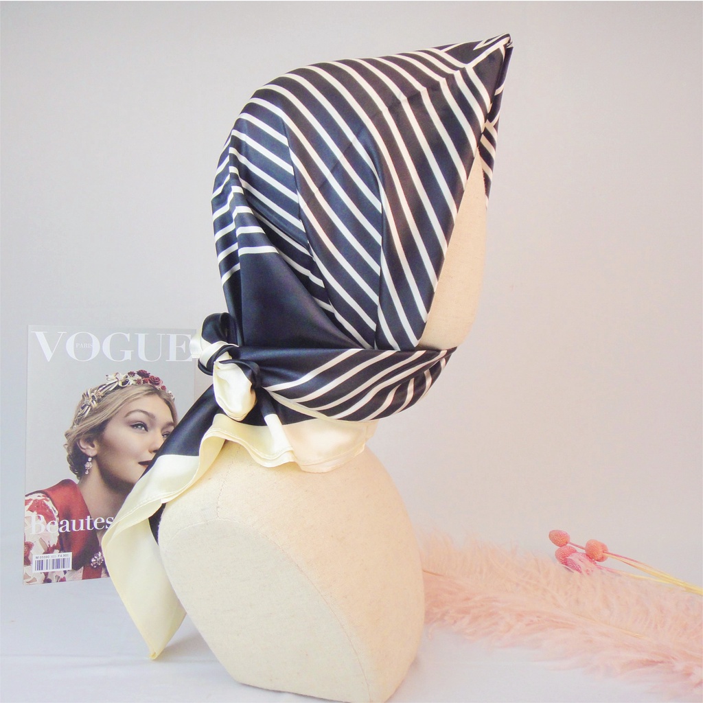 90Cm Syal Persegi Besar Wanita Sederhana Temperamen Bergaris Syal Sutra Selendang All-Match Versi Korea Serbaguna Syal Sutra Imitasi