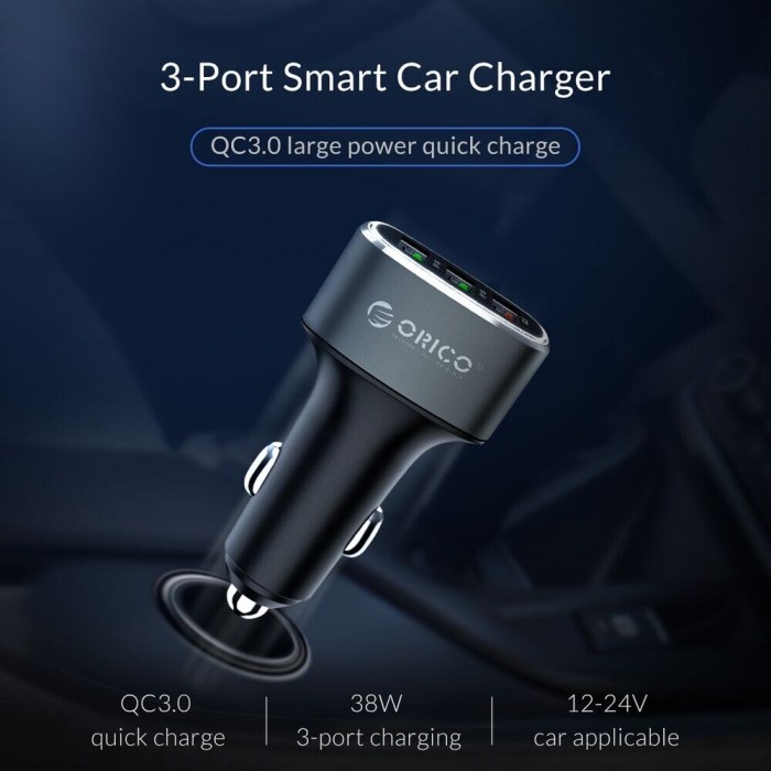 ORICO UPB-3U-SV-BP 38W 3 Ports USB Smart Car Charger