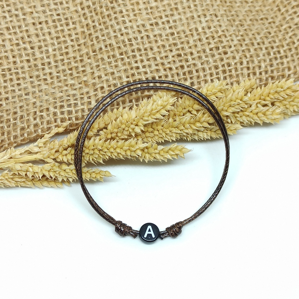 [Coklat] 1mm Gelang Tali Inisial Coklat / Gelang Couple Inisial / Gelang Coklat Polos