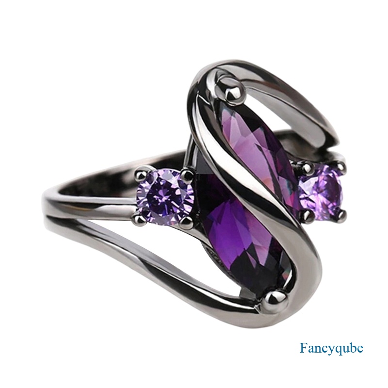 Bunga Khusus Cincin Kawin Wanita Berlapis Hitam Dengan Ungu Marquise Cubic Zirconia Hadiah Kepribadian Untuk Perhiasan Pesta