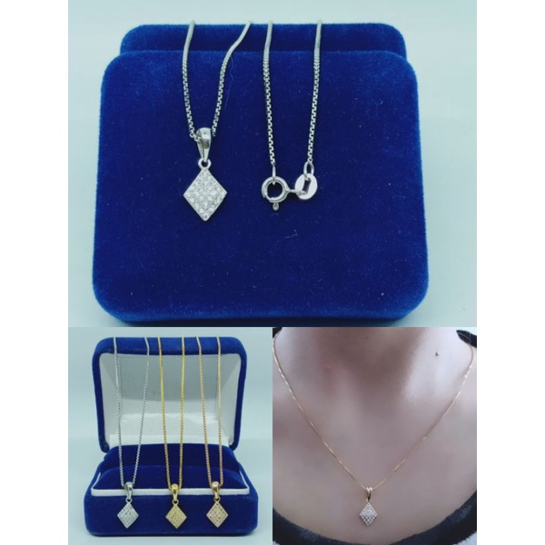 kalung rantai italy+liontin wajik mp/perak asli silver 925 lapis emas/perhiasan fashion wanita terbaru