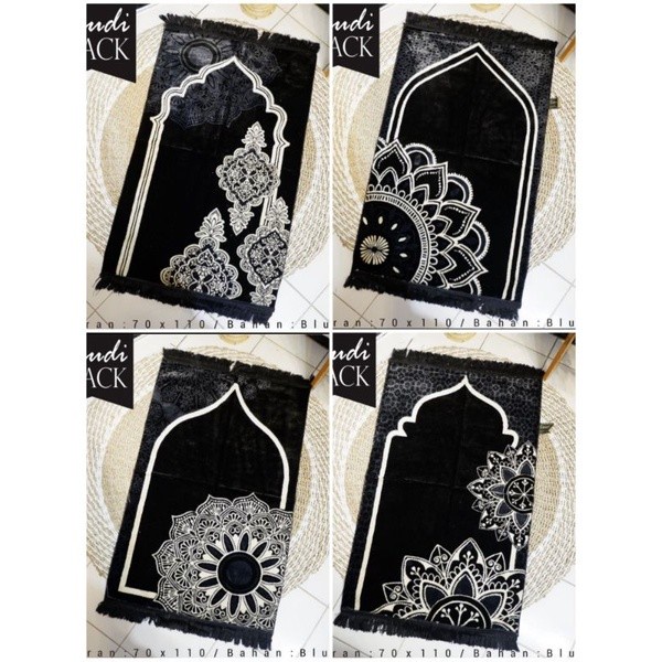 Sajadah sajadah hitam Turki / sajadah Saudi hitam premium motif bunga - random/ grosir(L0M6) Sajadah