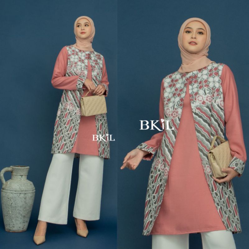 BKiL atasan tunik wanita cewek moscrepe kombinasi motif batik outfit kantor hangout ootd kampus kuli