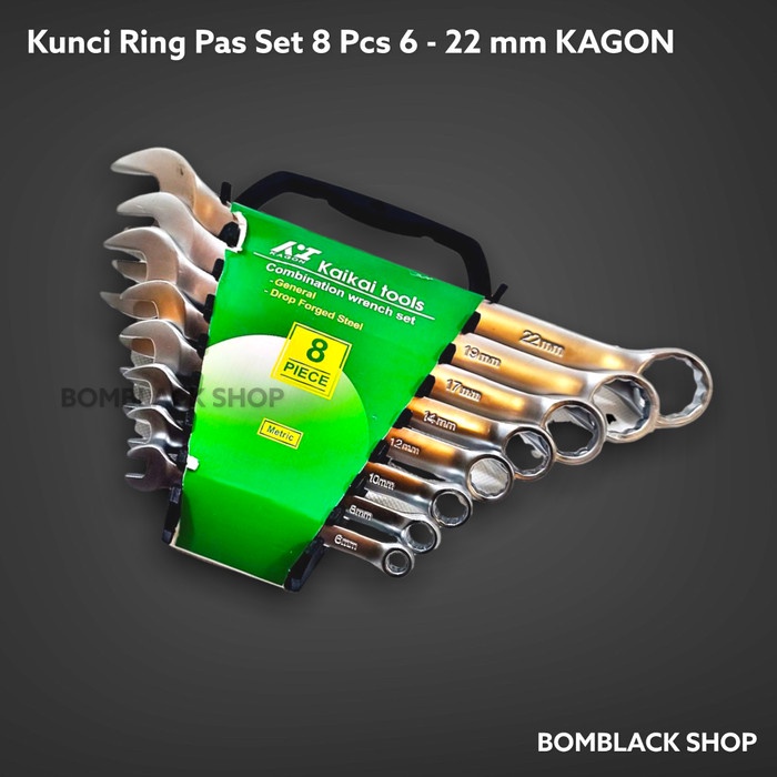 KAGON KAIKAI Kunci Ring Pas Set 8 pcs 6 - 22 mm 6-22mm 8pcs TERMURAH