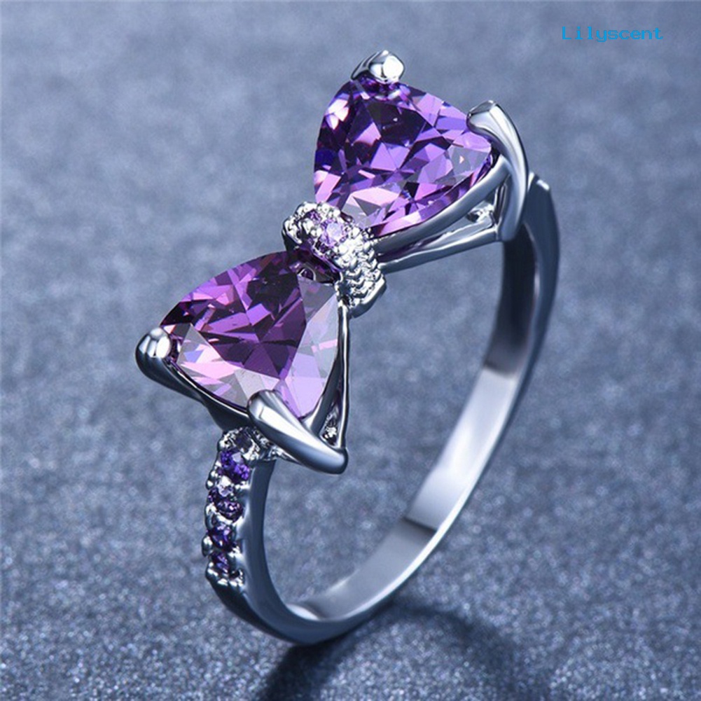 [LS] Pernikahan Pesta Pertunangan Ikatan Simpul Amethyst Imitasi Bertatahkan Jari Cincin Perhiasan Pengantin