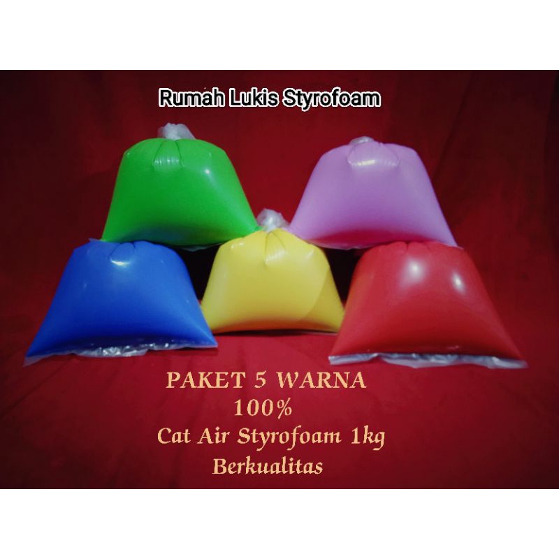 

Paket cat air berkualitas 5 warna untuk styrofoam, gypsum, kertas, tas godibag dll