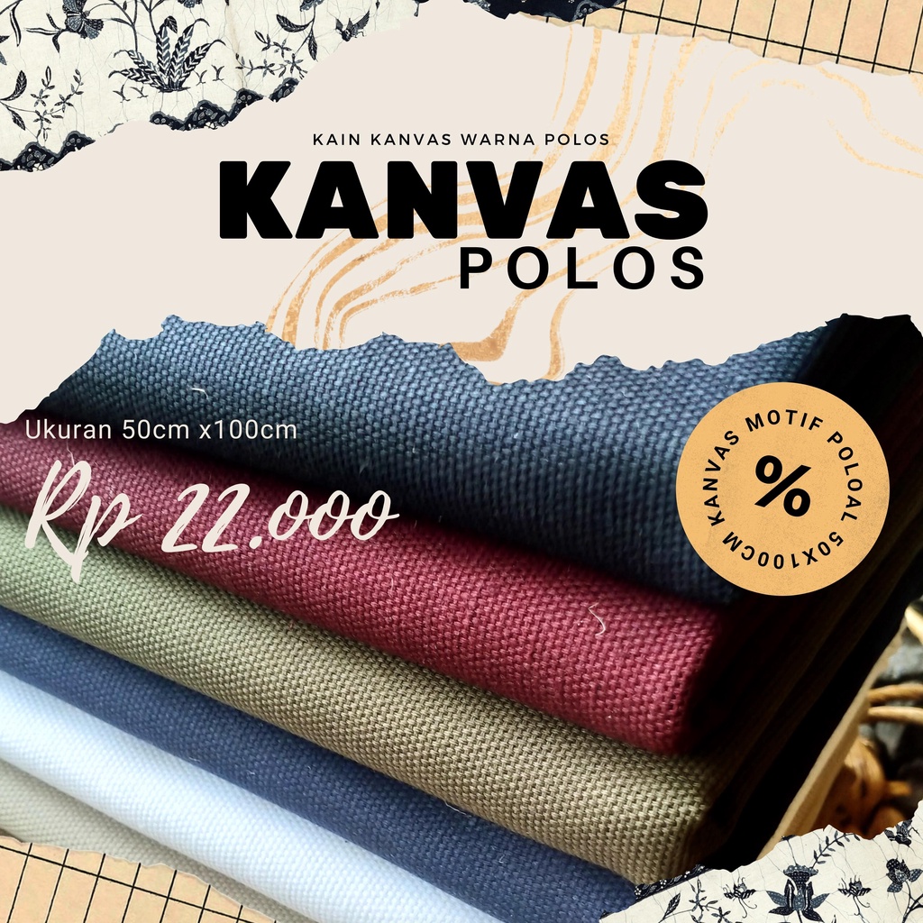 Kain Kanvas Katun Polos Tebal 12oz Size 100cm x 50cm