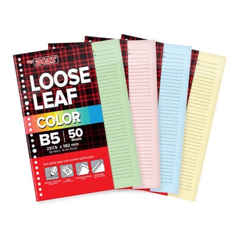 

Loose Leaf Big Boss B5 isi 50 / 100 Lembar Kertas Warna Motif Garis Refill isi Binder