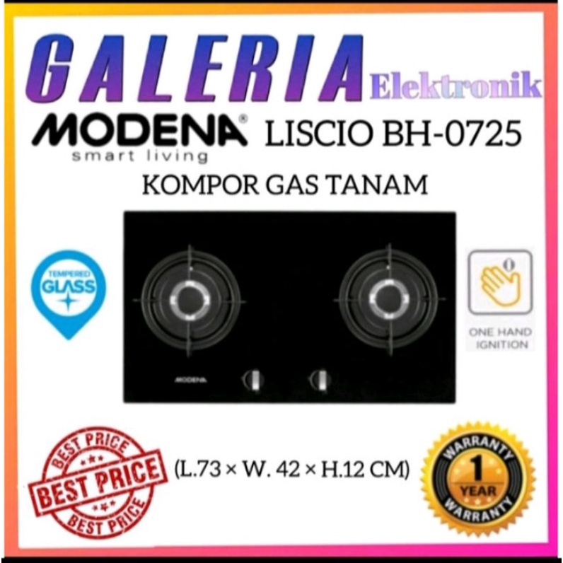 MODENA BH0725 KOMPOR TANAM GAS LISCIO BH 0725 2 TUNGKU BH-0725 HITAM