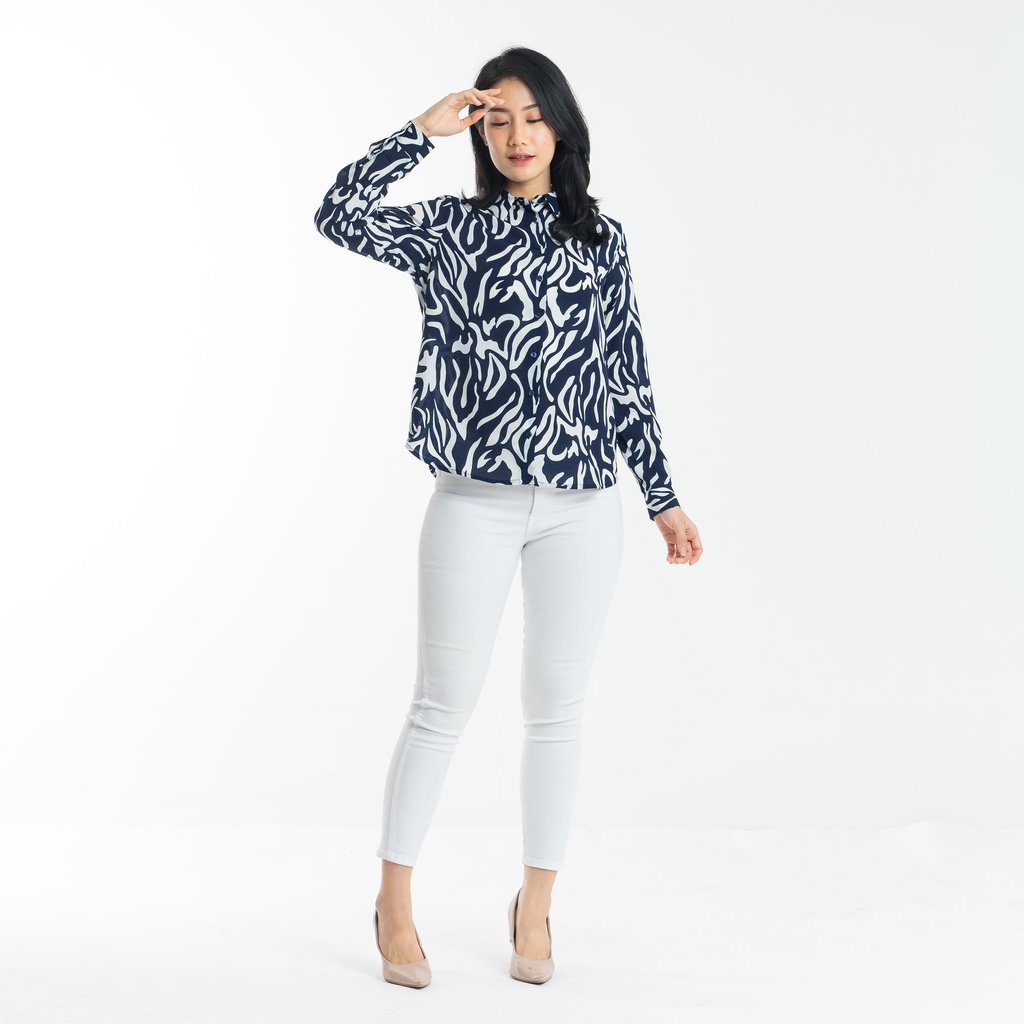 Atasan Wanita THE EXECUTIVE Corak Navy Original 100% Sisa Produksi W6Z4 Crinkle COD Kemeja Lebaran K