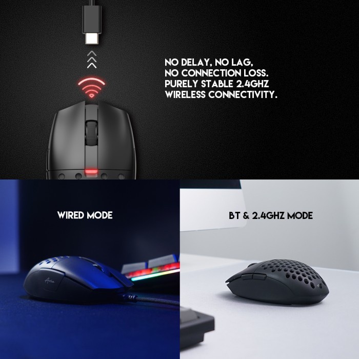 Mouse Fantech XD7 Aria Wireless Gaming 3in1 Connection - Black Hitam
