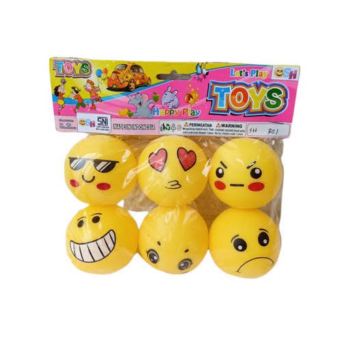 mainan vinyl bola emoticon smile 6 pcs set mainan bayi pencet encit emo6 emoji vynil toys bunyi