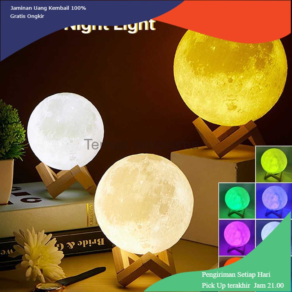 TD - LMP OUIO Lampu Tidur Bulan 3D Printed Moon Night Light 7 Color 1W 12cm - OU12