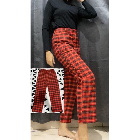 celana tartan merah/celana kotak kotak