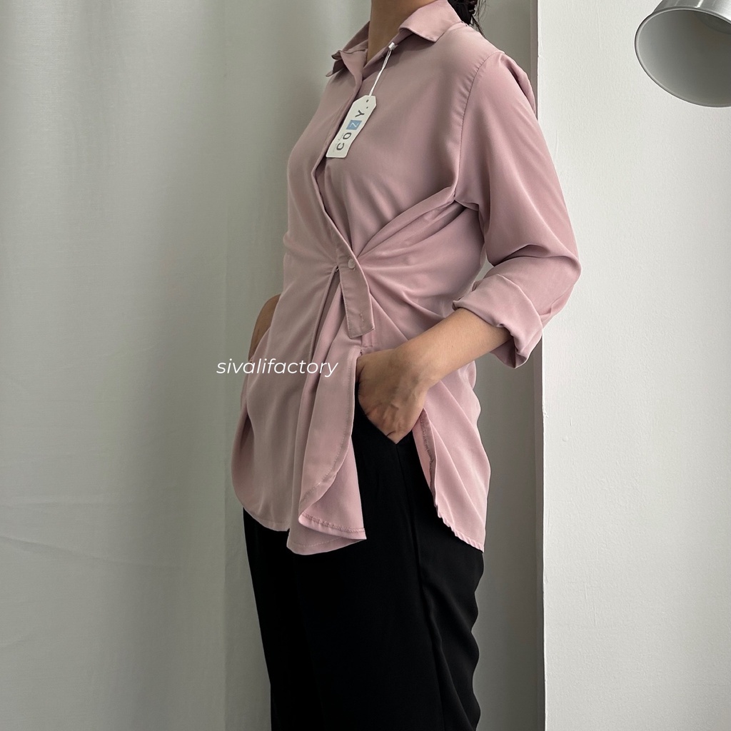 SIVALI Nelka Shirt - Loose Polyester Shirt - Kemeja Flowy Atasan Wanita