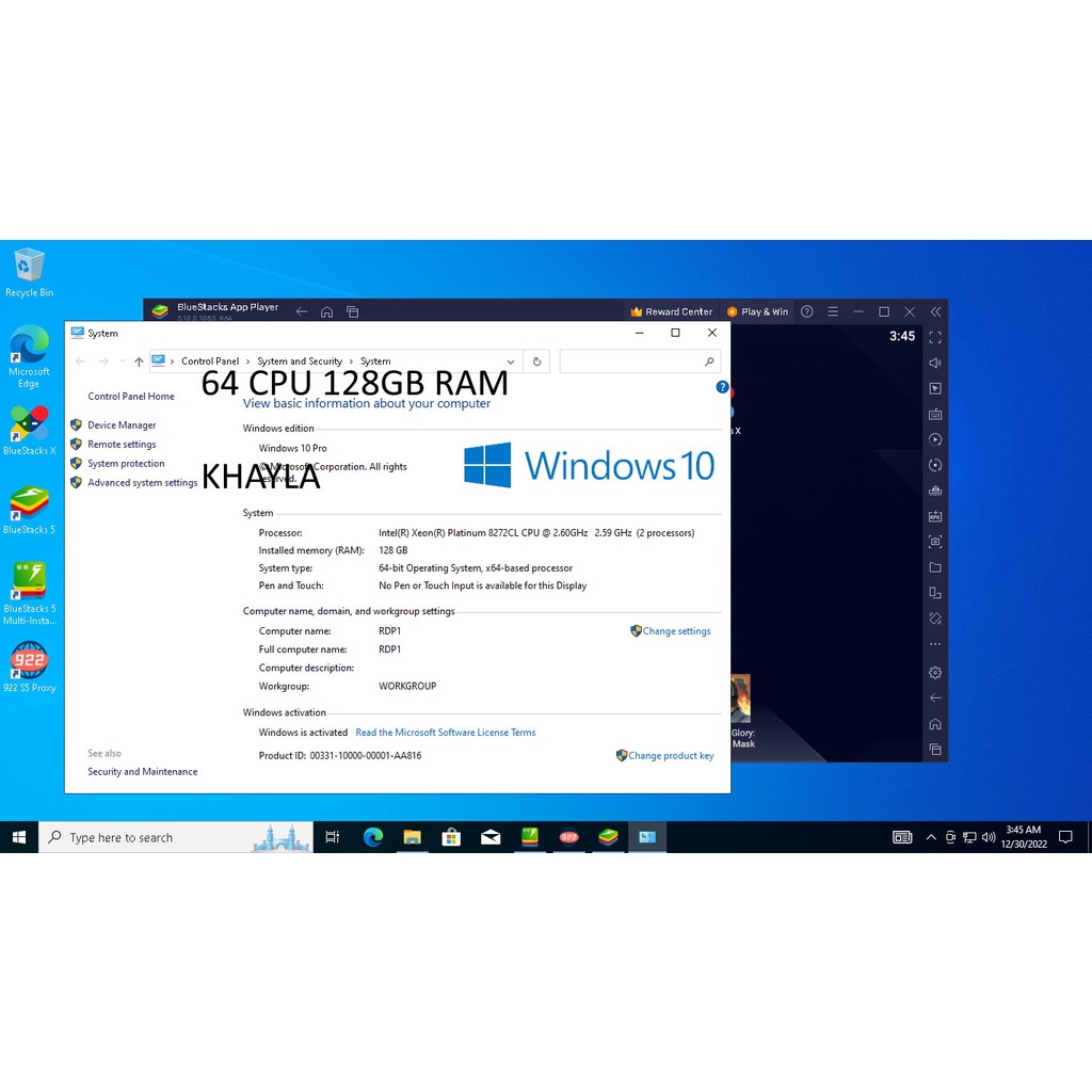 RDP Support,Emulator,OBS,Bot, Windows,Linux 64 CPU 128GB RAM Harian