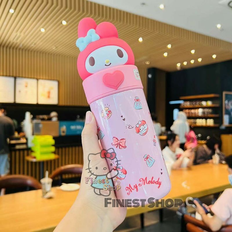 Botol Minum SANRIO 3D Ori Termos Stainless steel Portable with Rope Melody Kuromi Pom Pompurin Cinnamoroll Vacuum Flask Bottle Silicone Rope Handle