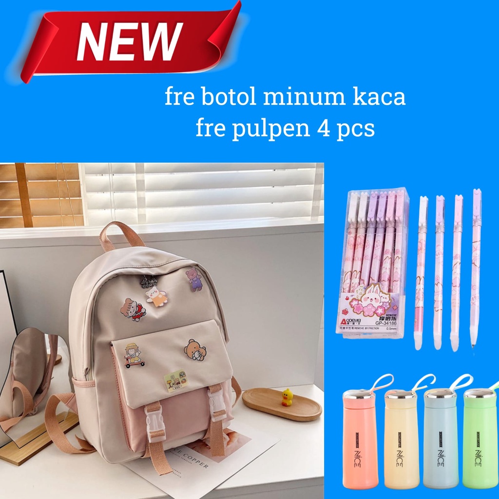 Tas Sekolah Anak Perempuan SD SMP SMA Ransel Kerja ORIGINAL Tas Sekolah Anak Laki-Laki Free Botol Minum Kaca