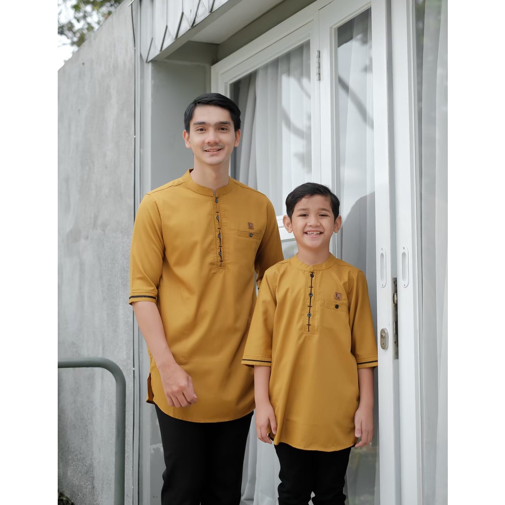 Baju Koko Couple Luthfi Ayah Dan Anak Lengan Pendek Toyobo Hijau Olive