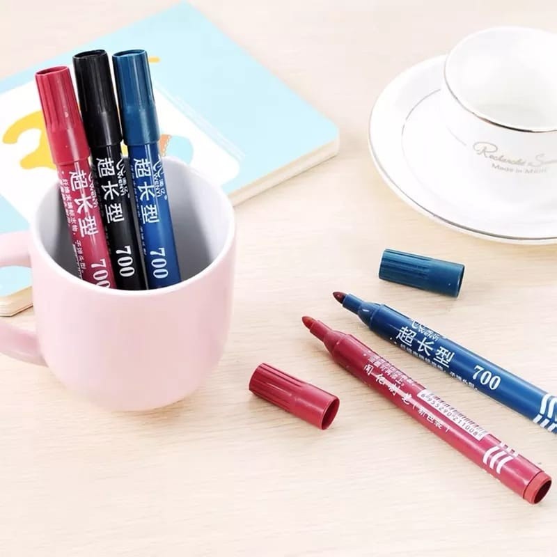 

spidol permanent marker polos tinta murah hitam biru merah peralatan tulis kantor sekolah anak stationary red blue black ink round tip ujung bulat bundar ekonomis