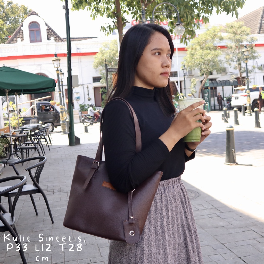 【COD】 Kapasitas Besar Tas Bahu Sederhana Tas Wanita Tote Bag Cewek Kuliah Jalan Jalan kulit sintetis nvbag