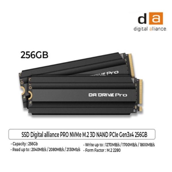 Ssd m.2 nvme da drive pro heatsink 256gb 2280 3d nand flash - Pcie Pci-e 3.0 x4 m2 digital alliance m-key nvm 256g