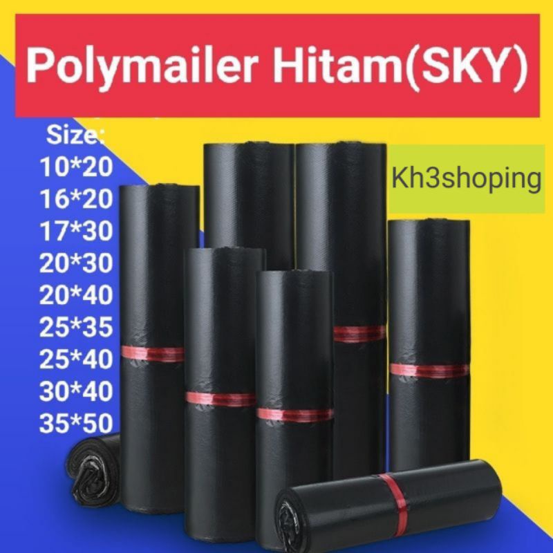 

(GROSIR) WARNA HITAM Plastik Packing POLYMAILER | Plastik Online | Polymailer Premium | Polymailer Lem Permanent | Hitam