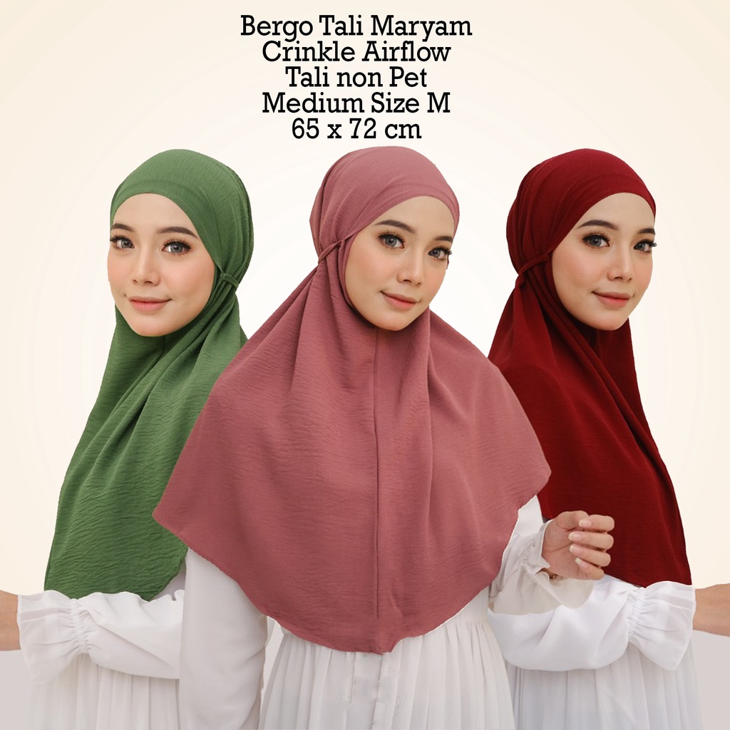 BERGO - M Man Jadda Hijab Bergo Mariyam Crinkle Airflow Jilbab Instant Bergo Maryam Cringkle non pet size M