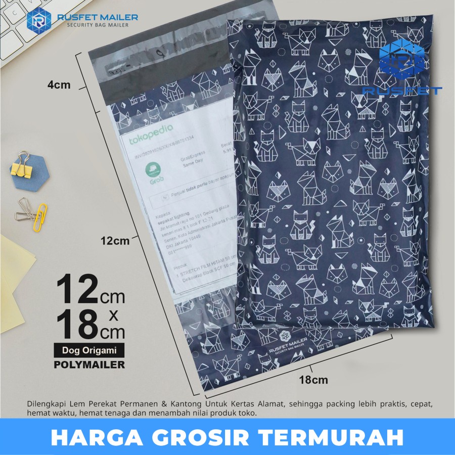 

Amplop Plastik Polymailer 12x18cm Motif Dog Origami Satuan