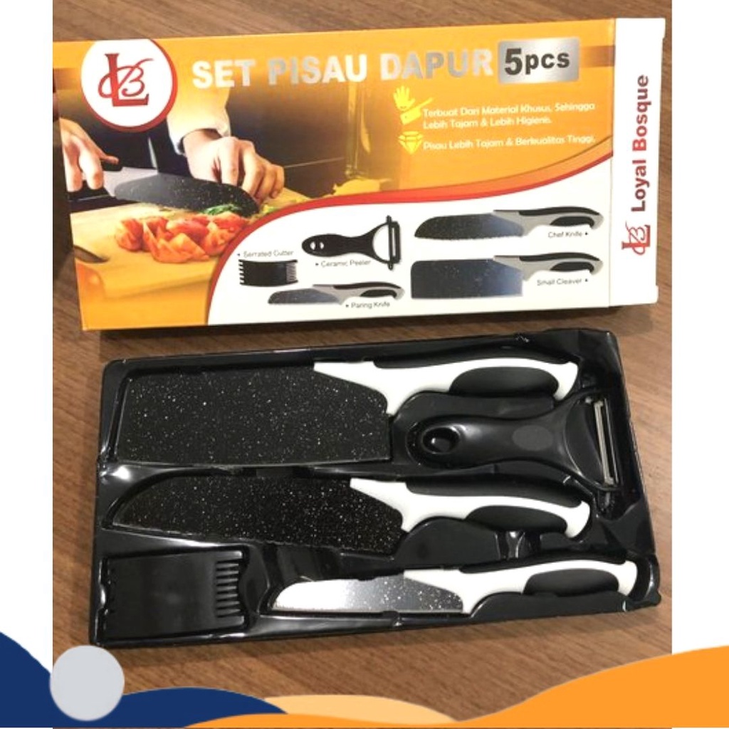 Pisau Dapur Set Isi 5 Pcs - LB / Kitchen Knife Hitam / Perlengkapan Dapur Aesthetic