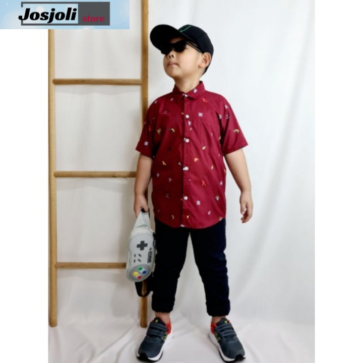 JOSJOLI_STORE/Kemeja Kids Owen/Kemeja Anak Laki-Laki Lengan Pendek/Fashion Anak/Size S, M, L, XL